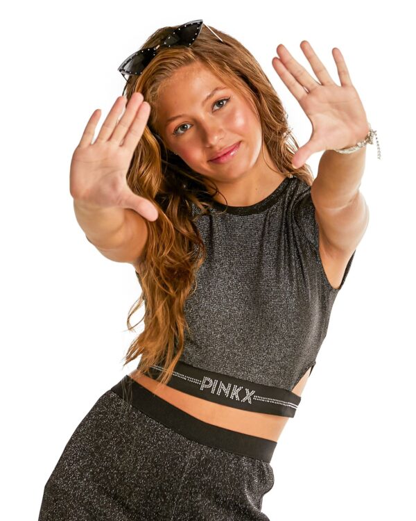 CROPPED MALHA SHINE COM STRASS PINKX FRONTAL PRETO