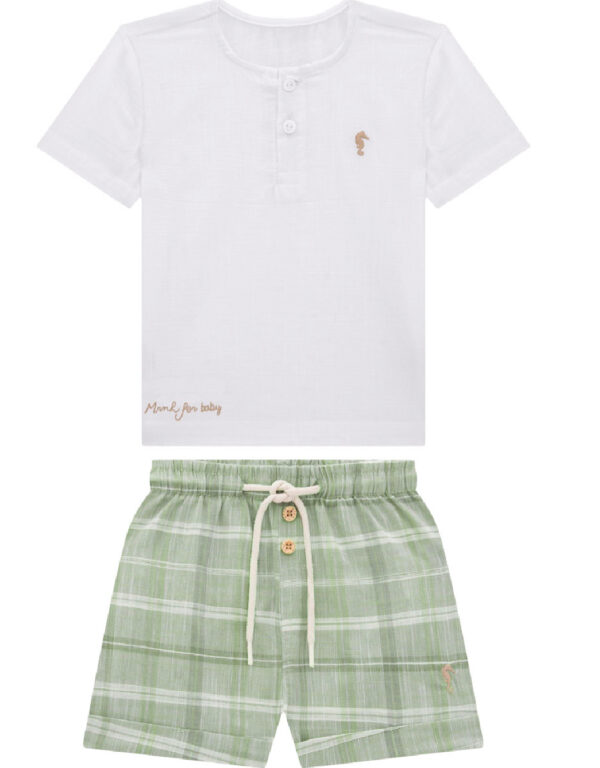 Conjunto bata em linho leve e bermuda em linho leve / Branco